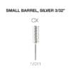 Sure! Here's the revised sentence with the product name replaced:
Image of a small silver barrel rotary tool bit labeled "CX" with the dimensions 3/32 inches and model number 17011 shown at the bottom. This versatile piece is also known as the Cre8tion 2-Way Carbide Small Barrel Bit 3/32".