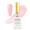 A 0.5oz bottle of Lavis Gel Pink Collection, shade P19, featuring a gold cap, is showcased next to a pink gel polish swatch on the left with a paint splash background. This Lavis Gel promises vibrant, long-lasting color for your nails.